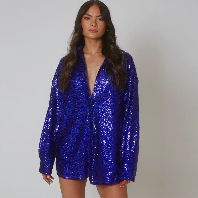 Women's Long Sleeve Sequin Shirt