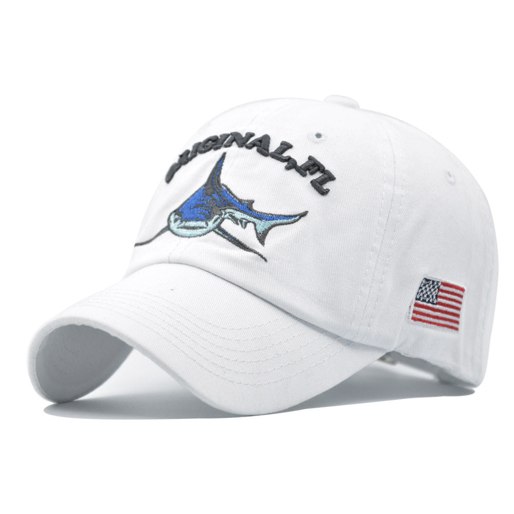 Men's Original FL Shark Hat Florida Vintage Denim American USA Flag Baseball Cap