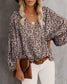 Women's V-neck Shirt Print Lantern Sleeve Top