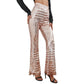 Women's Sequin Flared Pants Glitter High Waist Wide Leg Pants