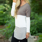 Women's Patchwork Striped Lace Long Sleeve Long T-Shirt