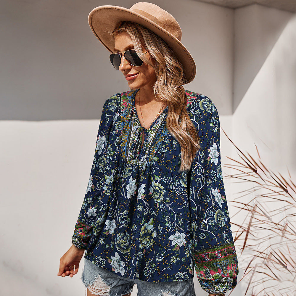 Women's Family Style Print Loose Blouses