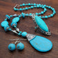 Women's Vintage Turquoise Jewelry Cowboy Style Necklace Earrings Ring Bracelet Set