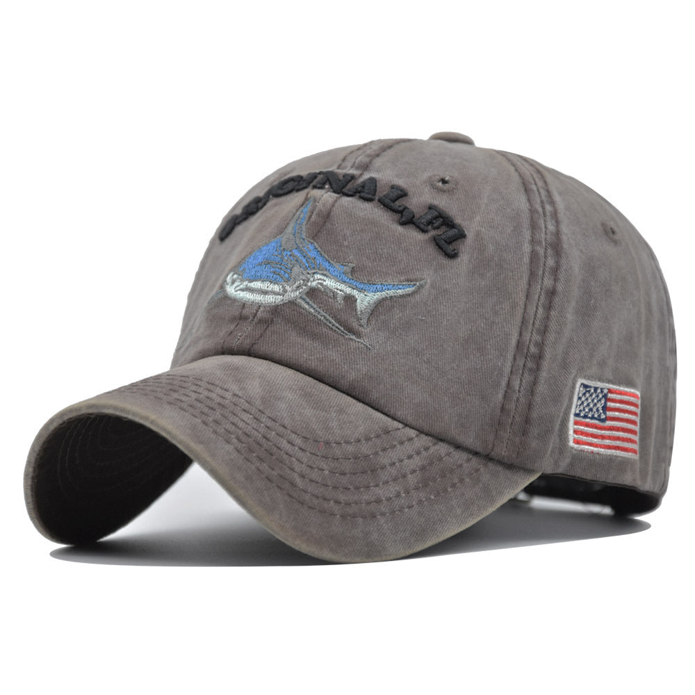 Men's Original FL Shark Hat Florida Vintage Denim American USA Flag Baseball Cap