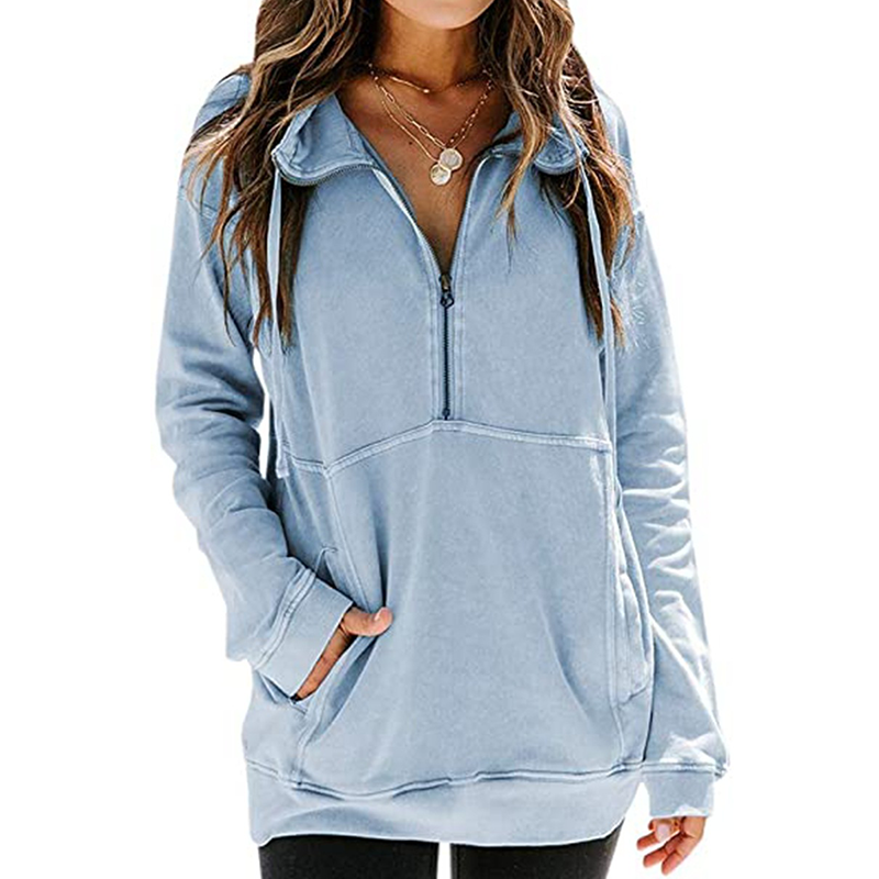 Women's Solid Zip Pocket Hoodie