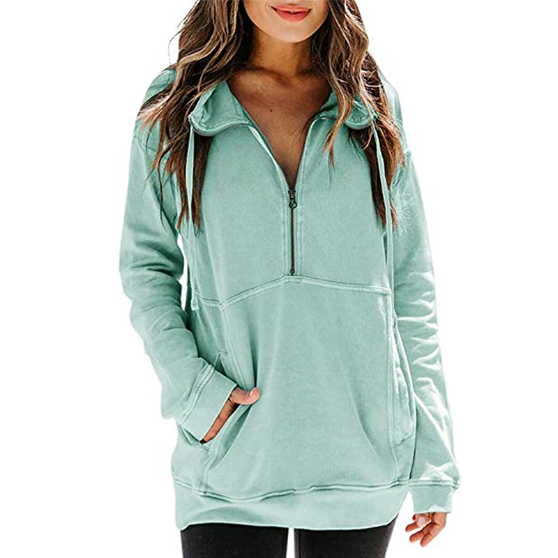 Women's Solid Zip Pocket Hoodie