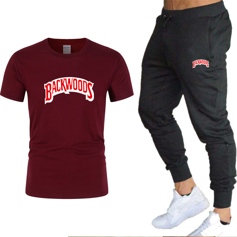 Backwoods Men T-shirt & Casual Pants Two-piece Suit