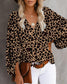 Women's V-neck Shirt Print Lantern Sleeve Top