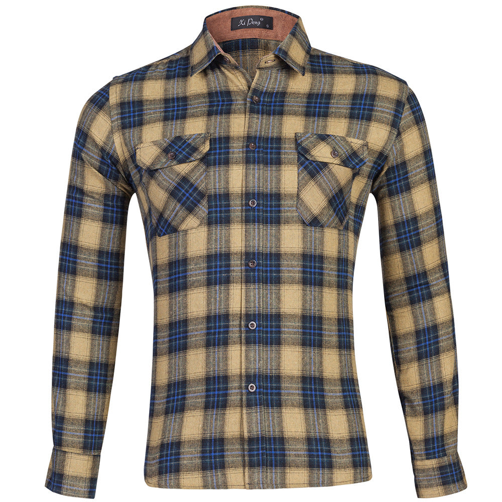 Men's All Cotton Flannel Shirt Long Sleeve Casual Button Up Plaid Shirt