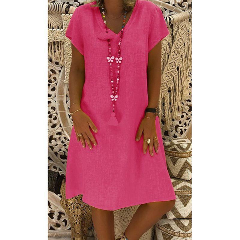 Women's V-neck Solid Casual Dress Loose Dress