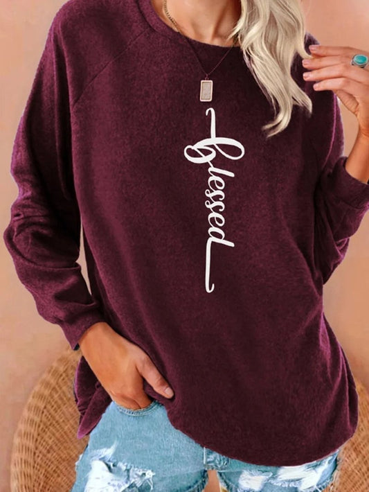 Women's T-Shirt Blessed Casual Solid Sweatshirt