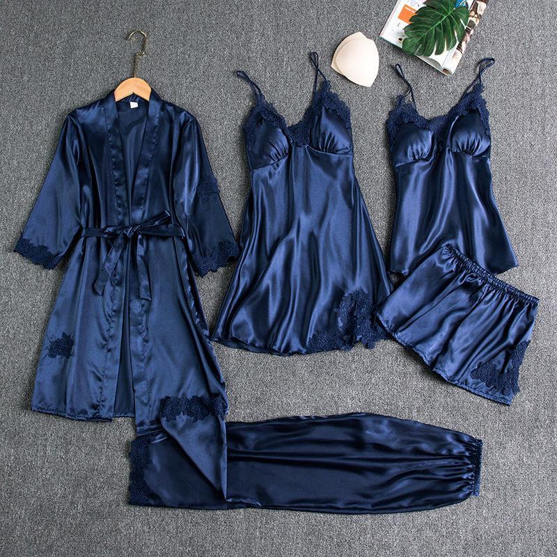 Women's Blushy Silk 5 Piece Pajama Set