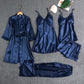 Women's Blushy Silk 5 Piece Pajama Set