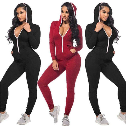 Women Sports Running Solid Playsuit Romper Gym Jogging Tracksuit Trouser