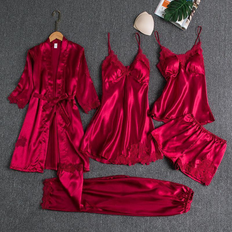 Women's Blushy Silk 5 Piece Pajama Set