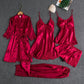 Women's Blushy Silk 5 Piece Pajama Set